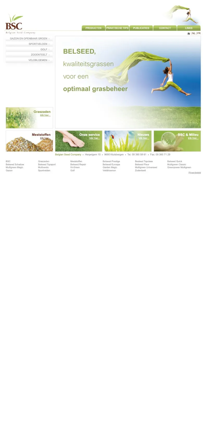 De huidige homepage van belseed.be op een smartphone: de computerversie, verkleind tot op de breedte van het scherm.